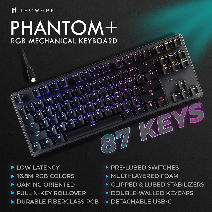 Tecware Phantom RGB メカニカルキーボード 104キー RED Amazon.com: TECWARE Phantom 104 Key RGB Mechanical Gaming Keyboard